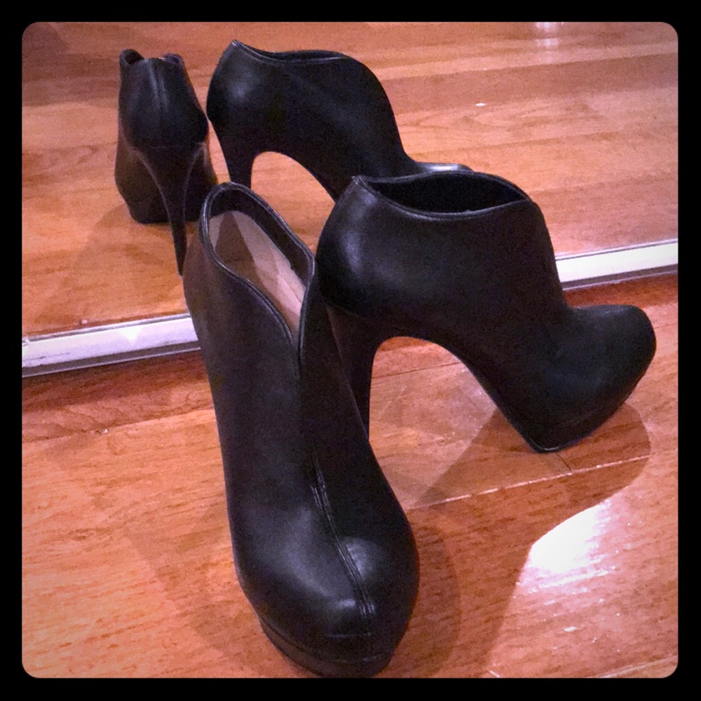 Black Vegan Leather Peekaboo Booties